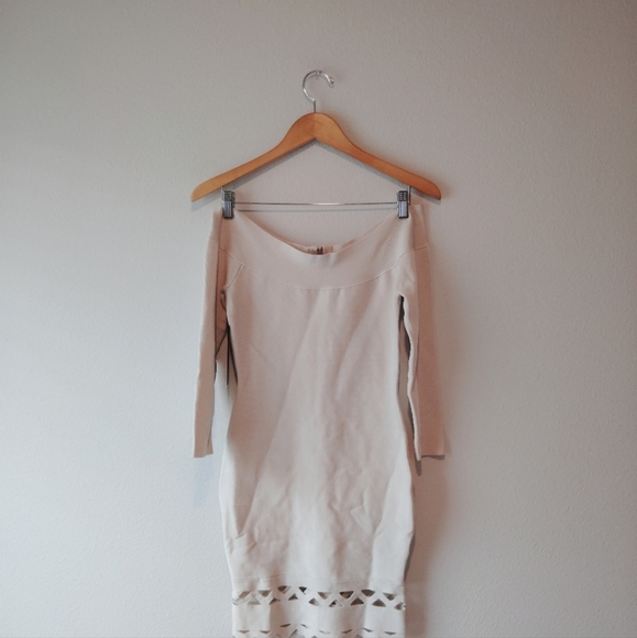 Marciano Asymmetrical Off-Shoulder White Bodycon Dress - Picture 5 of 8